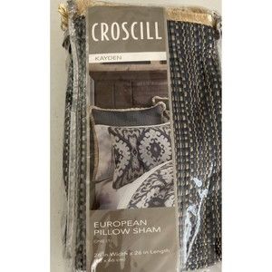 Croscill Euro Sham.Blue.Textured  Woven Design.Tan Brushed Fringe.26x26in.